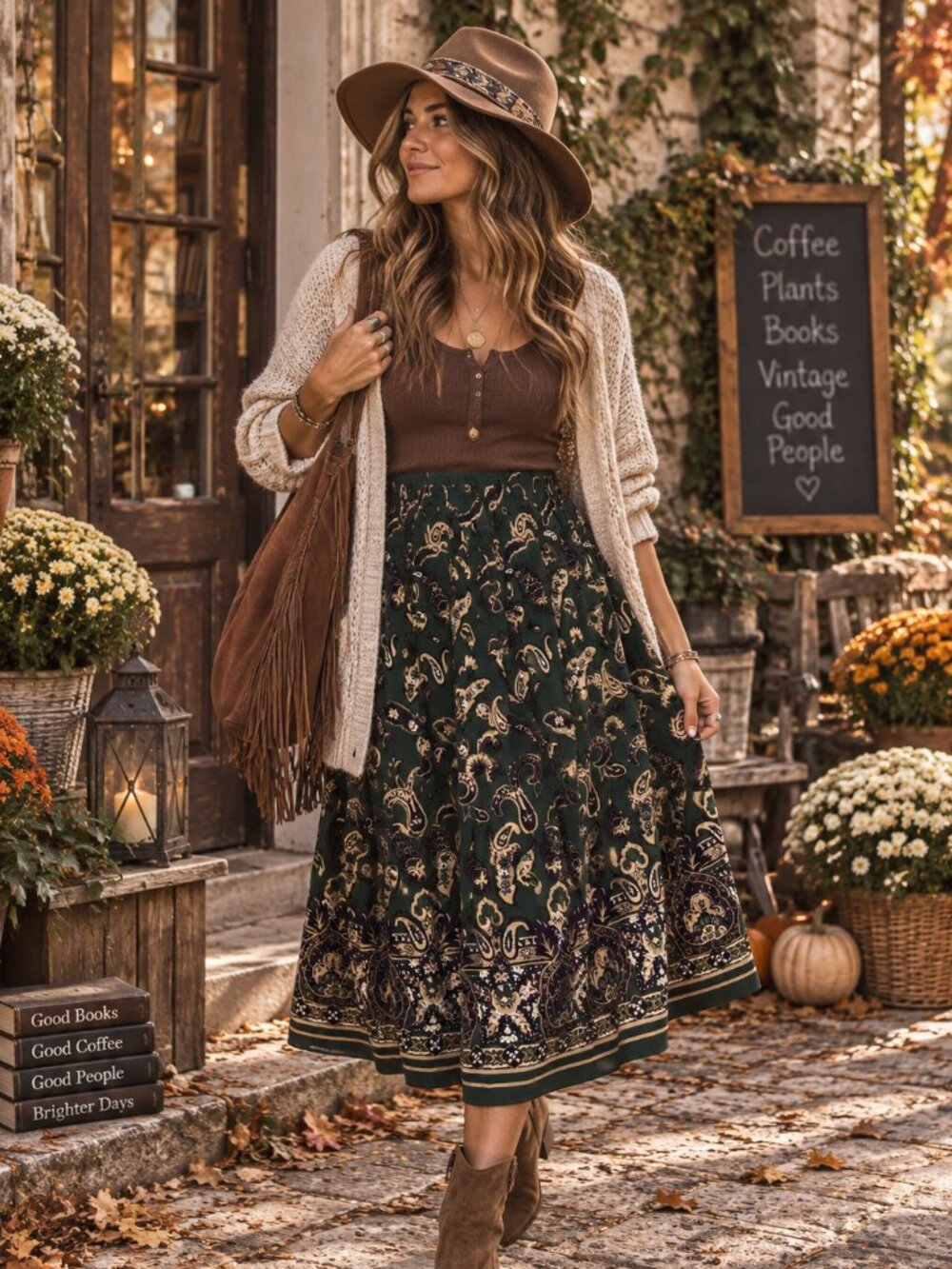 Vintage Paisley Border Print Boho Maxi Skirt